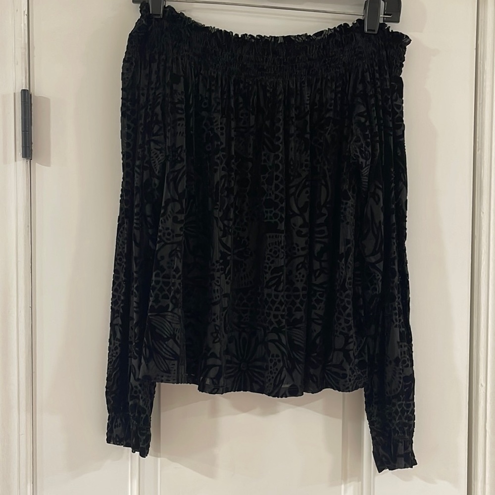 M Free People Patterned Black Velvet Blouse